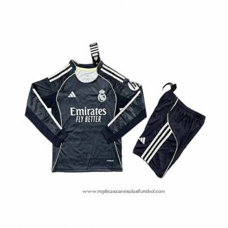 Camisola 2º Real Madrid 2025-2026 Crianca Manga Comprida