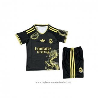 Camisola Real Madrid Dragon 2025 Crianca Preto