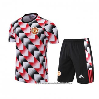 Fato de Treino Manchester United 2022-2023 Manga Curta Preto y Vermelho - Calcas Curta