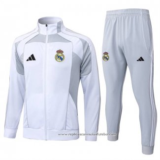 Jaqueta de Treinamento Real Madrid 2025-2026 Crianca Branco Cinza