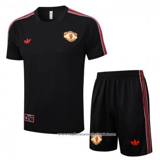 Fato de Treino Manchester United 2025-2026 Manga Curta Preto - Calcas Curta