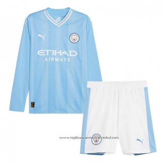 Camisola 1º Manchester City 2023-2024 Crianca Manga Comprida