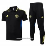 Conjunto Polo del Manchester United 2025-2026 Preto Amarelo