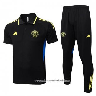 Conjunto Polo del Manchester United 2025-2026 Preto Amarelo