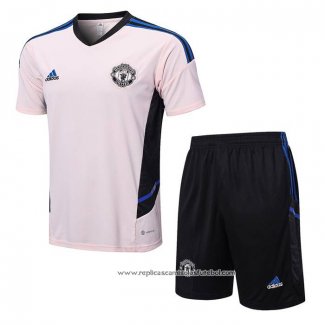 Fato de Treino Manchester United 2022-2023 Manga Curta Rosa - Calcas Curta