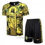 Fato de Treino Brasil Jesus 2024-2025 Manga Curta Amarelo - Calcas Curta
