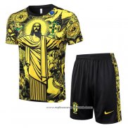 Fato de Treino Brasil Jesus 2024-2025 Manga Curta Amarelo - Calcas Curta