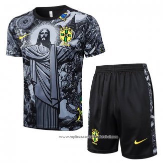 Fato de Treino Brasil Jesus 2024-2025 Manga Curta Preto - Calcas Curta