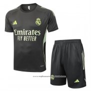 Fato de Treino Real Madrid 2025-2026 Manga Curta Verde - Calcas Curta Cinza