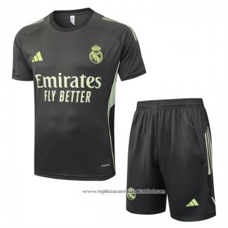 Fato de Treino Real Madrid 2025-2026 Manga Curta Verde - Calcas Curta Cinza