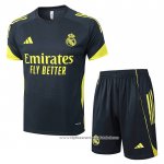 Fato de Treino Real Madrid 2025-2026 Manga Curta Preto Amarelo - Calcas Curta