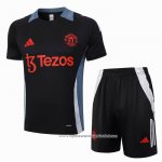 Fato de Treino Manchester United 2024-2025 Manga Curta Preto - Calcas Curta