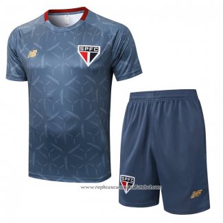 Fato de Treino Sao Paulo 2025-2026 Manga Curta Azul Cinza - Calcas Curta