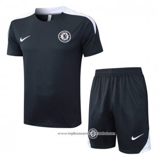 Fato de Treino Chelsea 2025-2026 Manga Curta Cinza - Calcas Curta