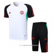 Fato de Treino Manchester United 2023-2024 Manga Curta Branco y Preto - Calcas Curta