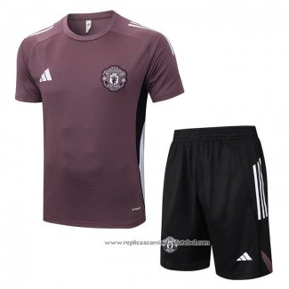 Fato de Treino Manchester United 2025-2026 Manga Curta Brown - Calcas Curta